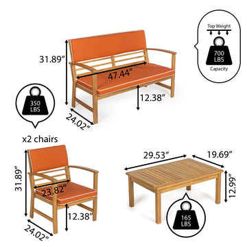 Barclay 4-Piece Modern Coastal Acacia Wood Conversation Outdoor Patio Set with Cushions - JONATHAN Y